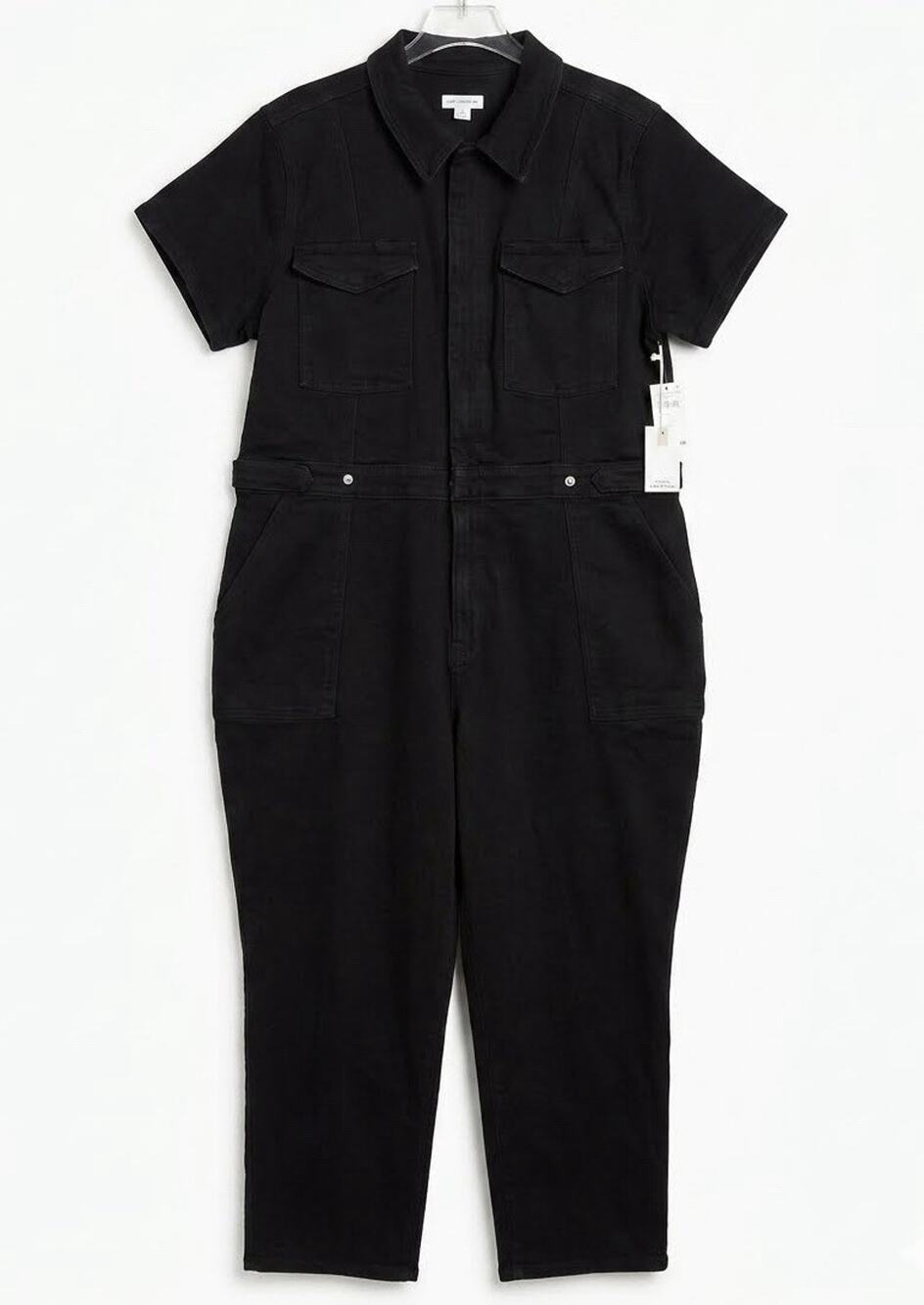Good American Jumpsuit Size 4XL Black Denim Fit For Success Short Sleeve Zip NWT